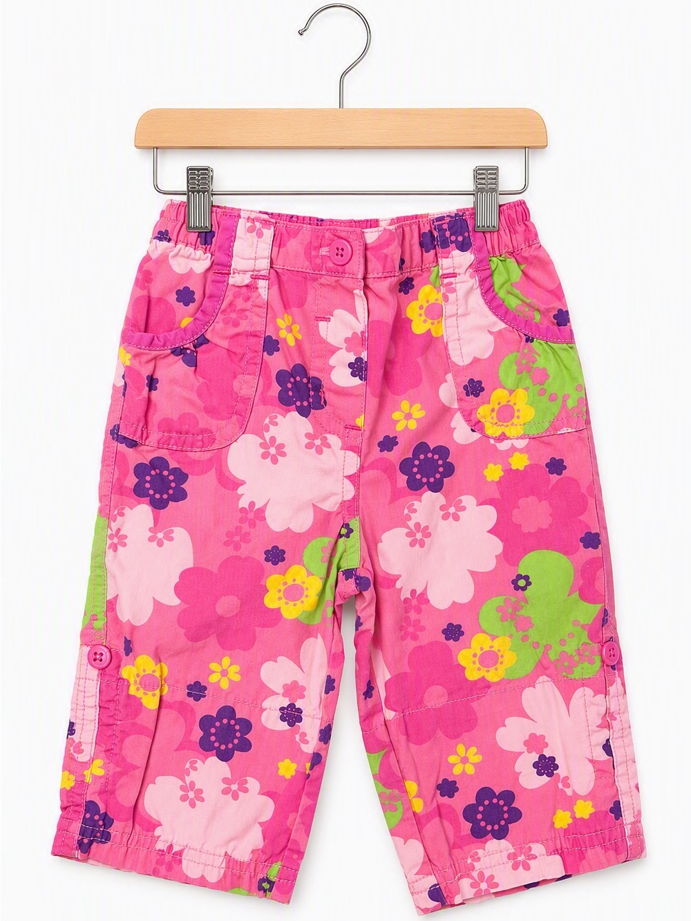 George Baby Girl Shocking Pink Floral Crop Capri Pants Y2K Style Flower 6M